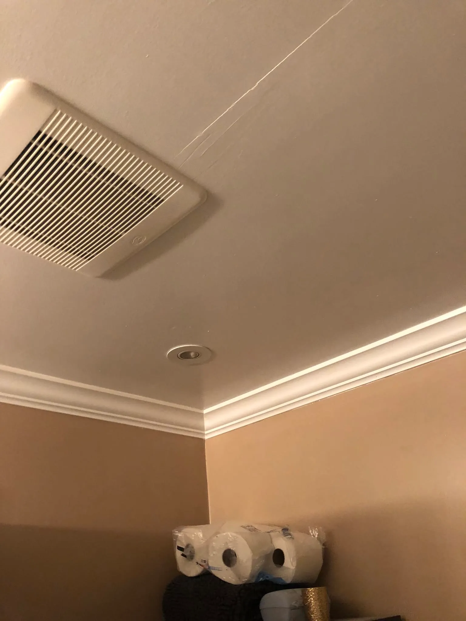 Crown molding and painted ceiling with a new exhaust fan in Vallejo