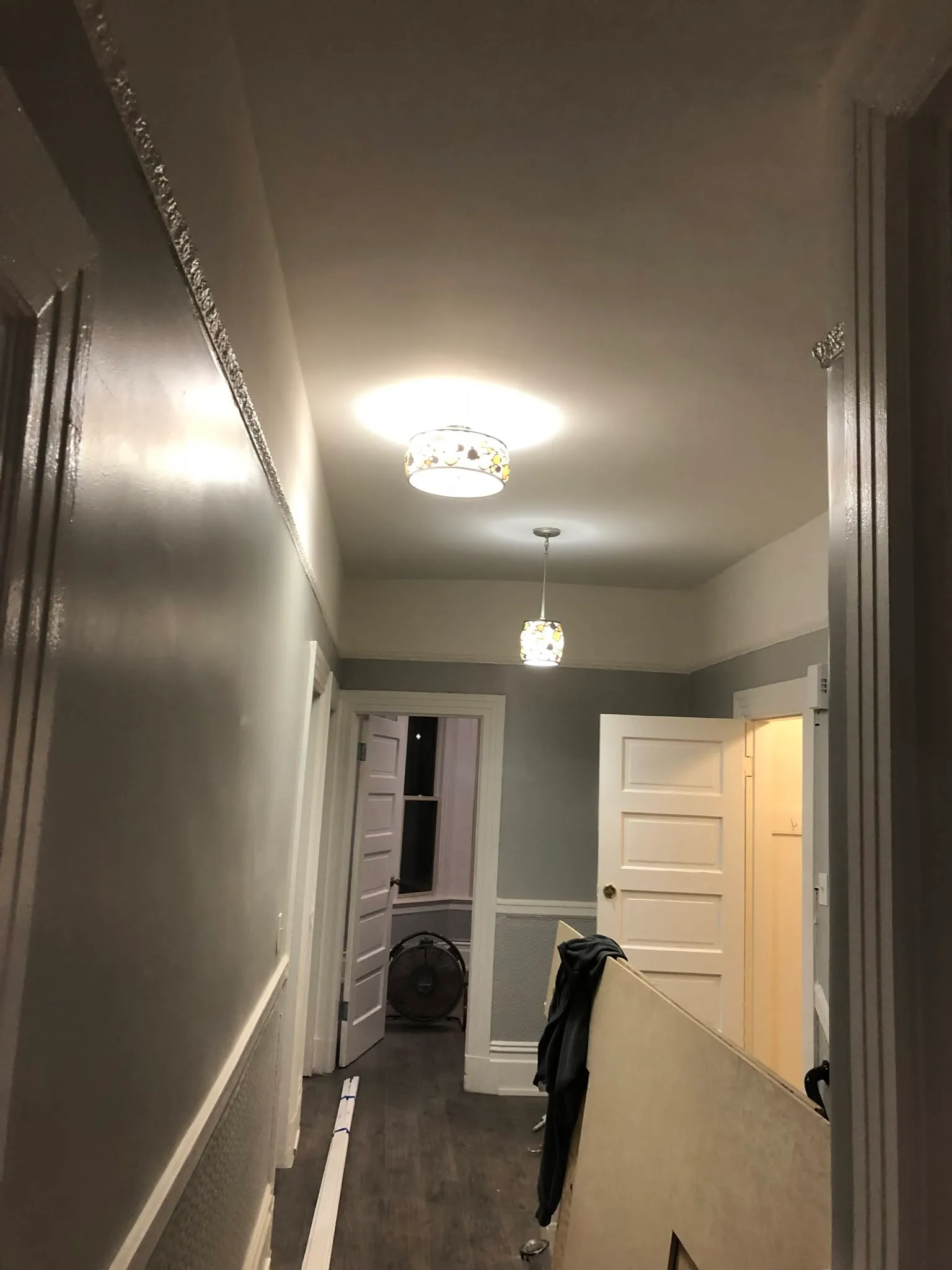 Gray painted hallway with new ceiling lights in a Vallejo home
